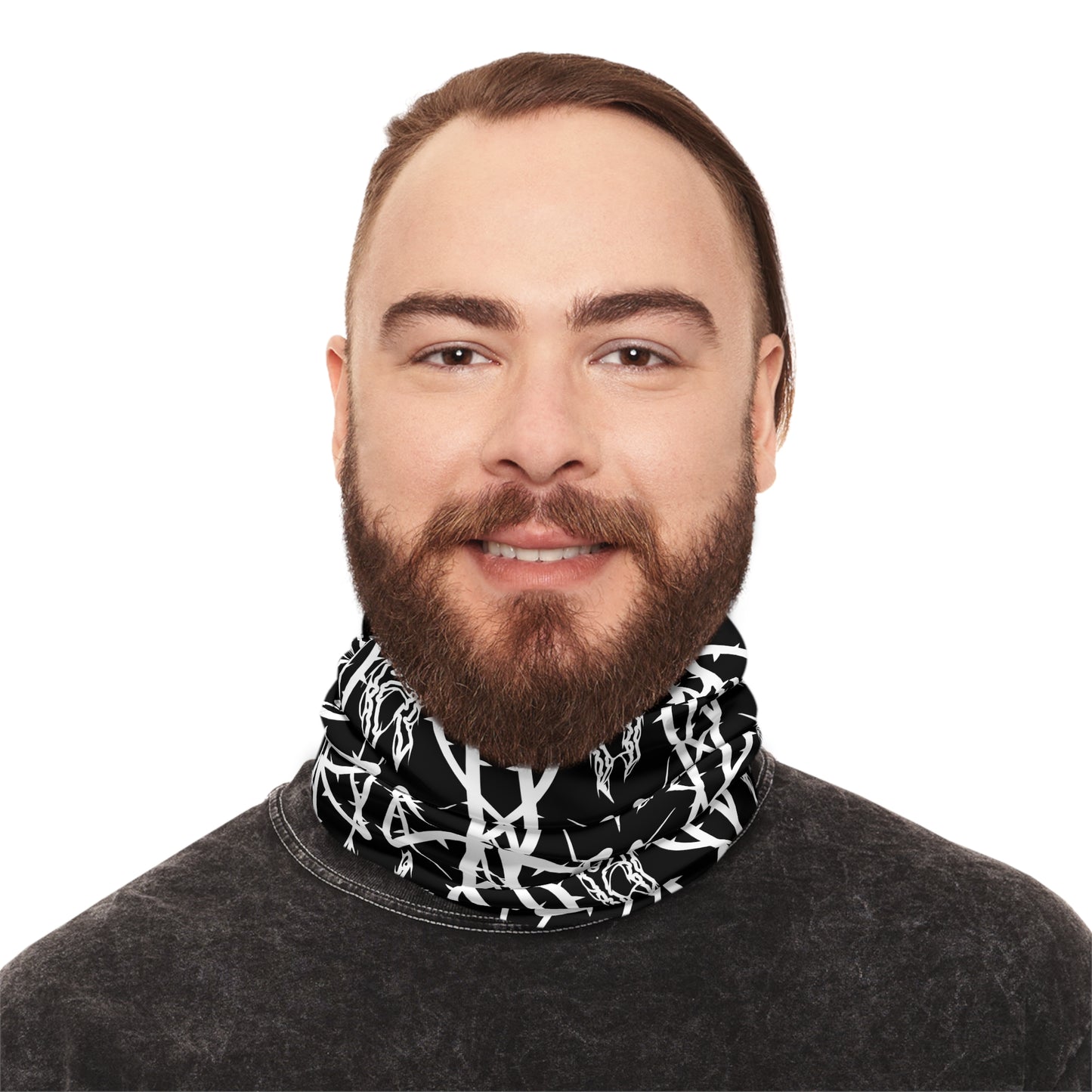 Alliance Winter Drawstring Neck Gaiter — Black Gothic Wolf Pattern Face Mask