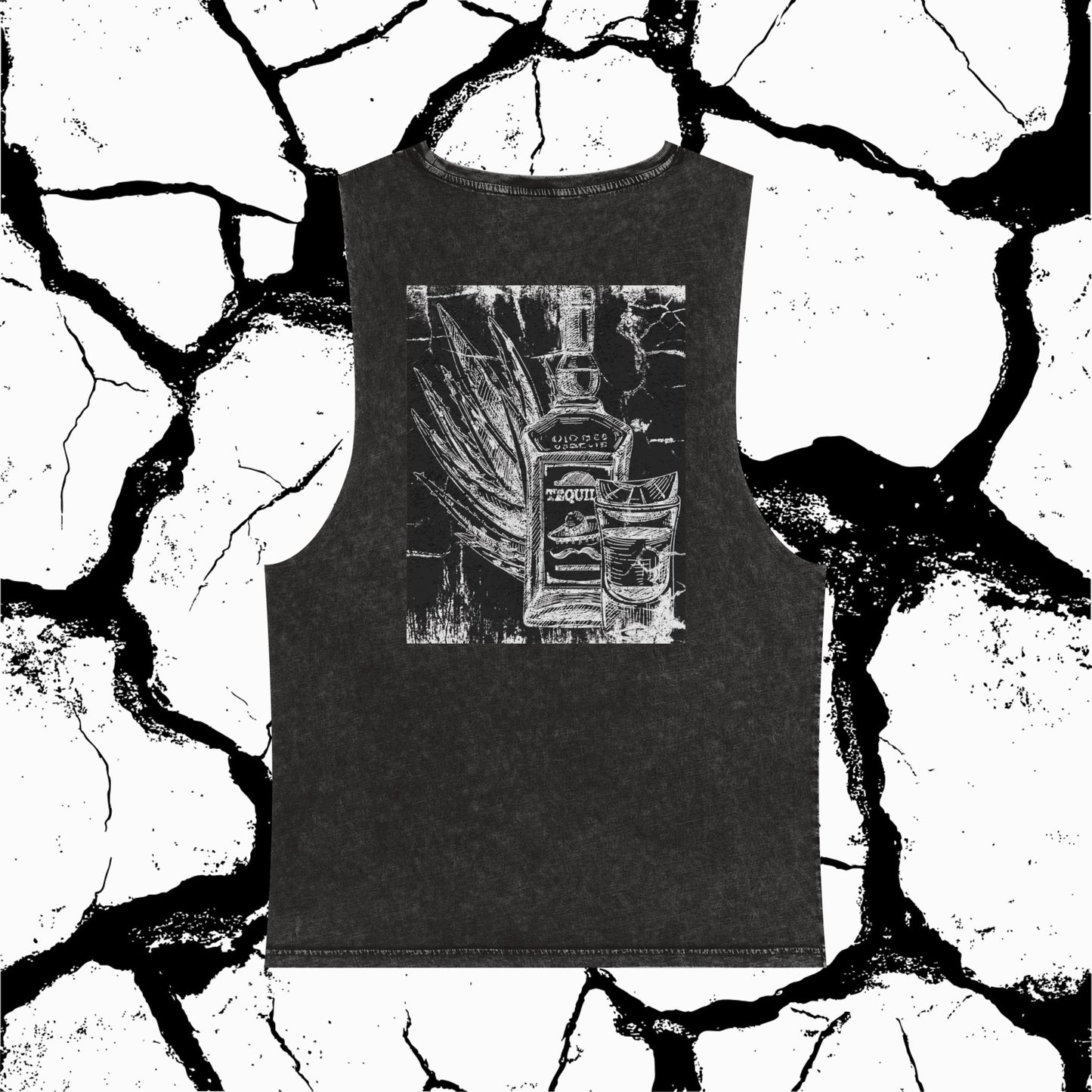 Stonewash Tank Top — Distressed Vintage Tequila Bottle Graphic