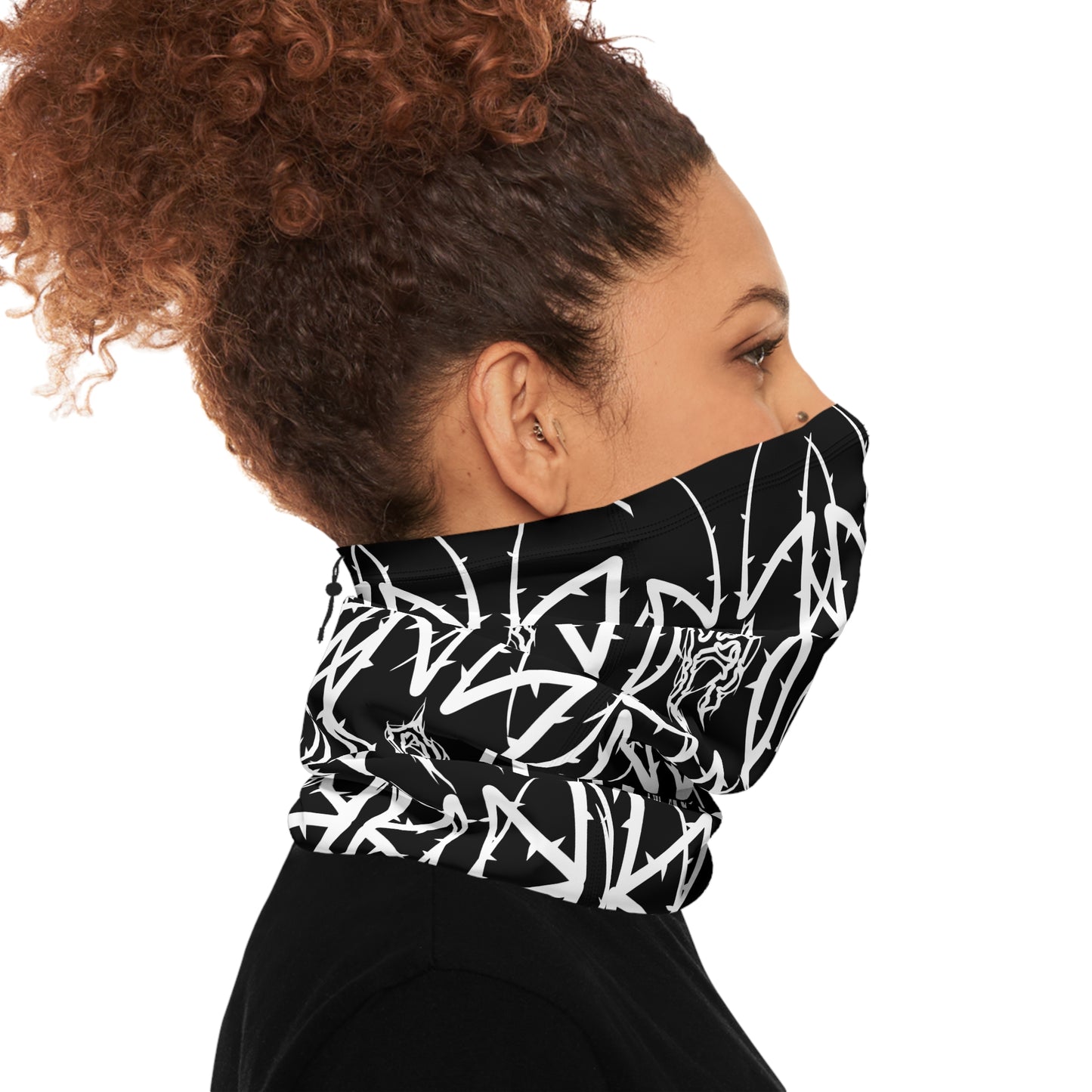 Alliance Winter Drawstring Neck Gaiter — Black Gothic Wolf Pattern Face Mask