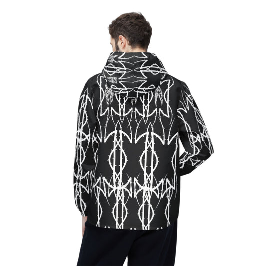 Alliance Black & White Geometric Windbreaker Jacket — Bold Ikat Pattern, All-Over Print