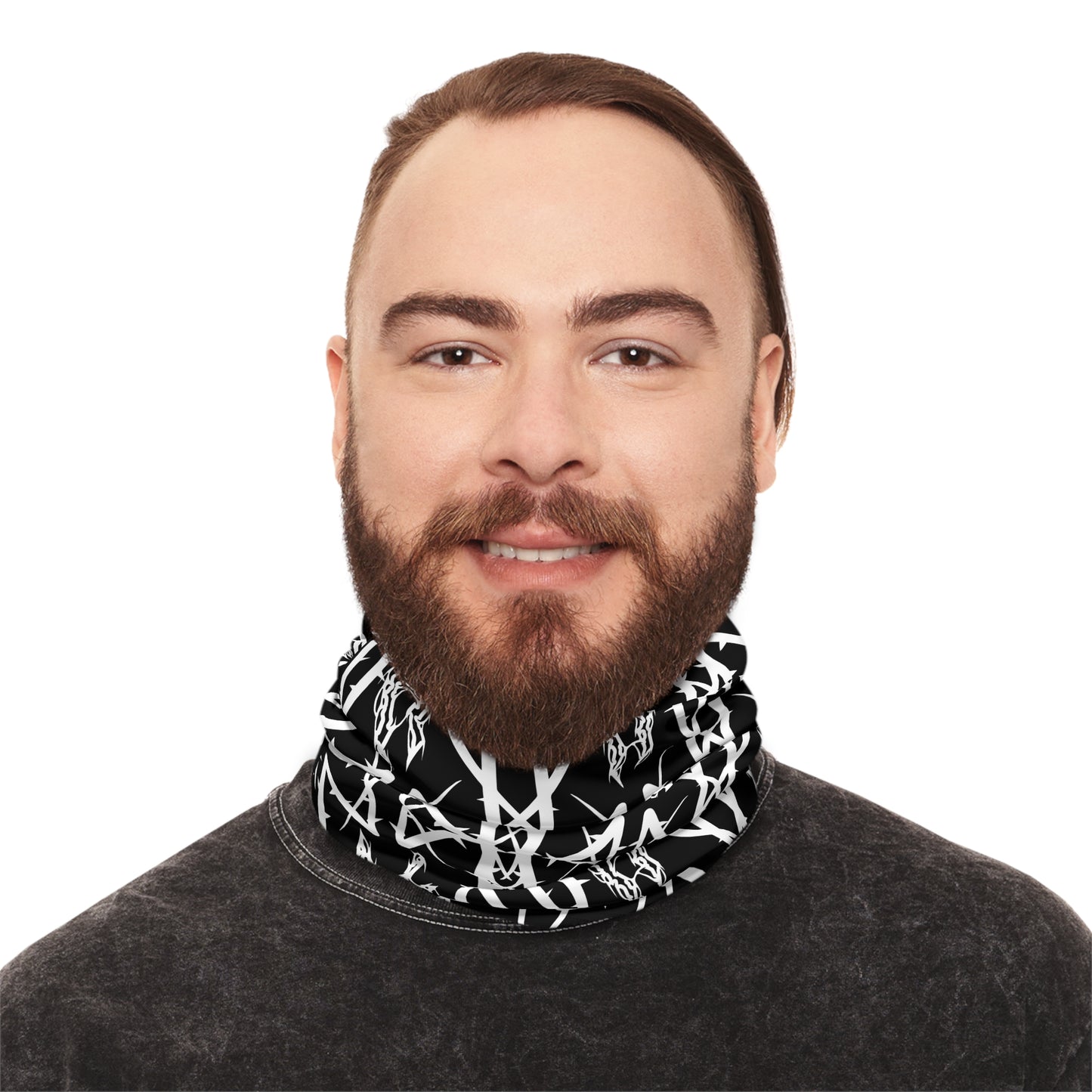Alliance Black Metal Pattern Neck Gaiter — Gothic Wolf & Sigil Midweight Face Mask