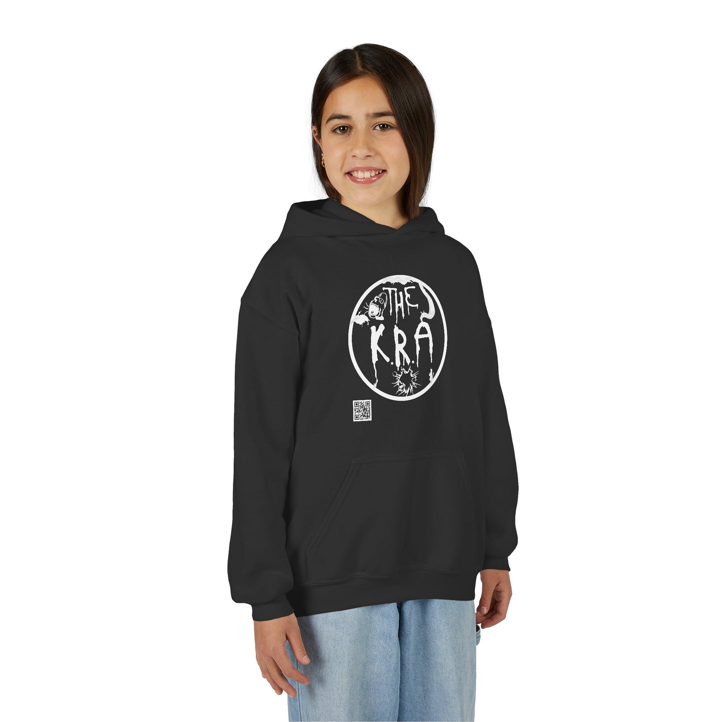 The K.R.A Youth Hoodie — The Kra Band Logo Black Pullover (Front Circle & Back Tribal Band Art)