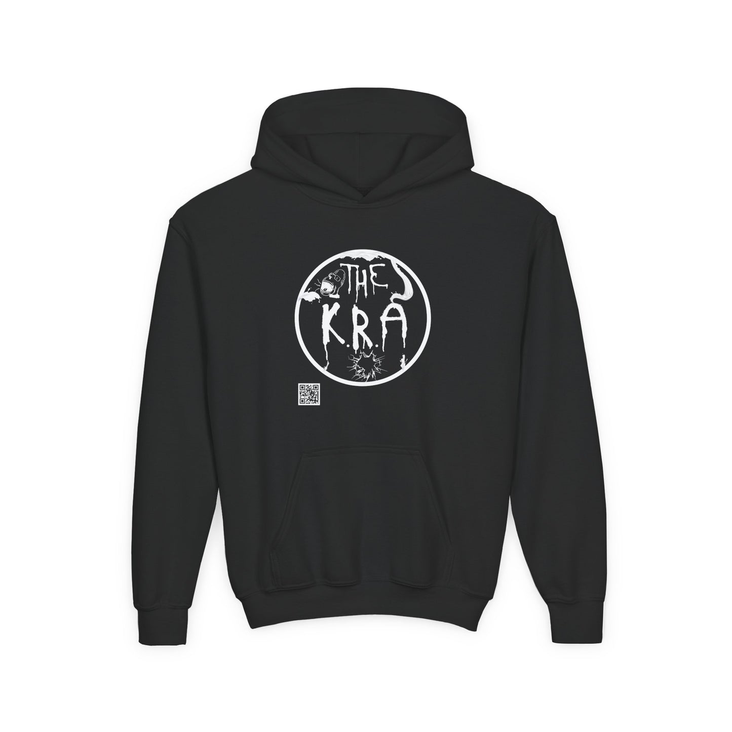 The K.R.A Youth Hoodie — The Kra Band Logo Black Pullover (Front Circle & Back Tribal Band Art)