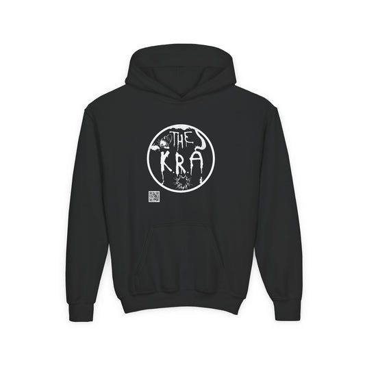 The K.R.A Youth Hoodie — The Kra Band Logo Black Pullover (Front Circle & Back Tribal Band Art)