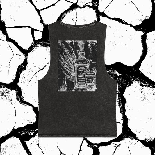 Stonewash Tank Top — Distressed Vintage Tequila Bottle Graphic