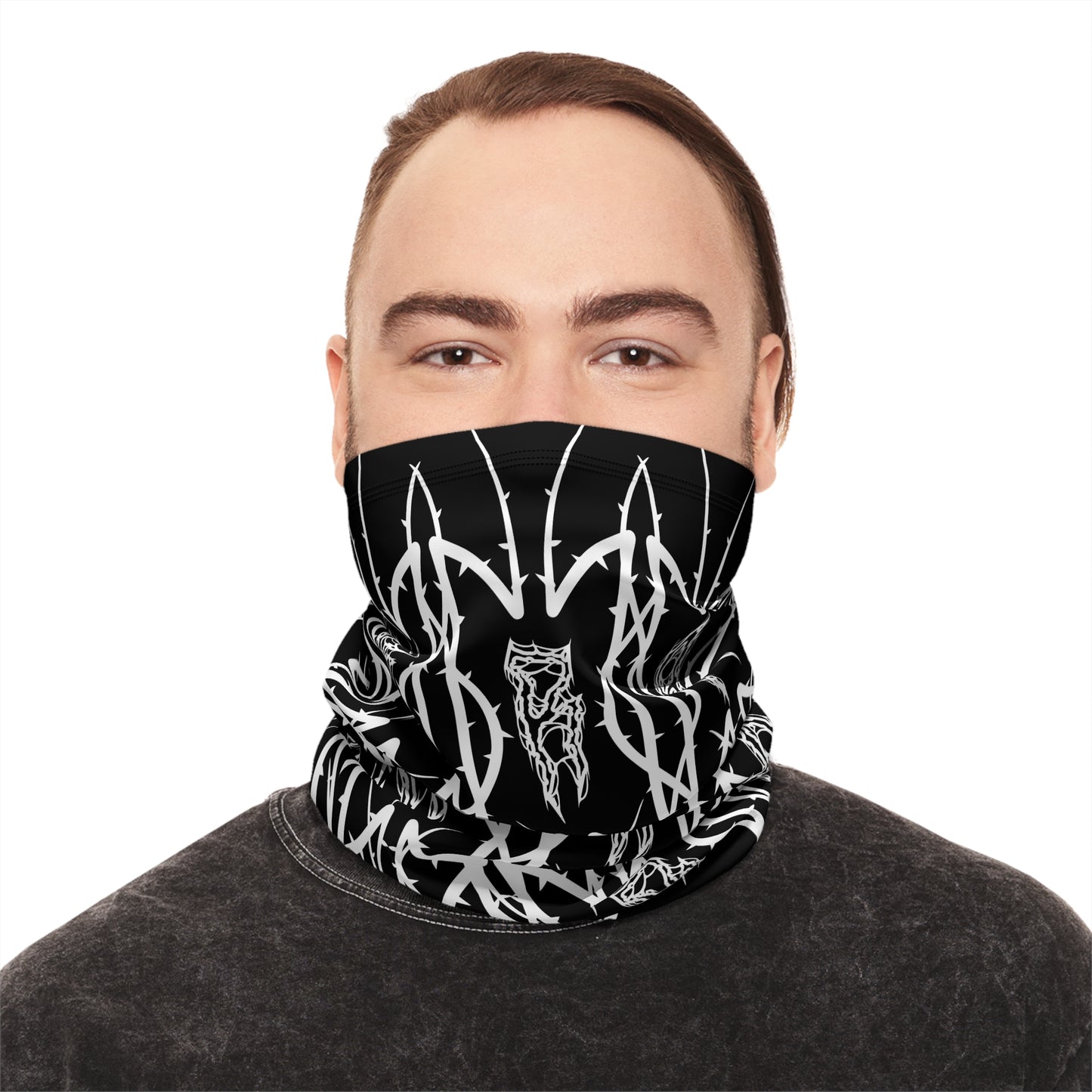 Alliance Winter Drawstring Neck Gaiter — Black Gothic Wolf Pattern Face Mask