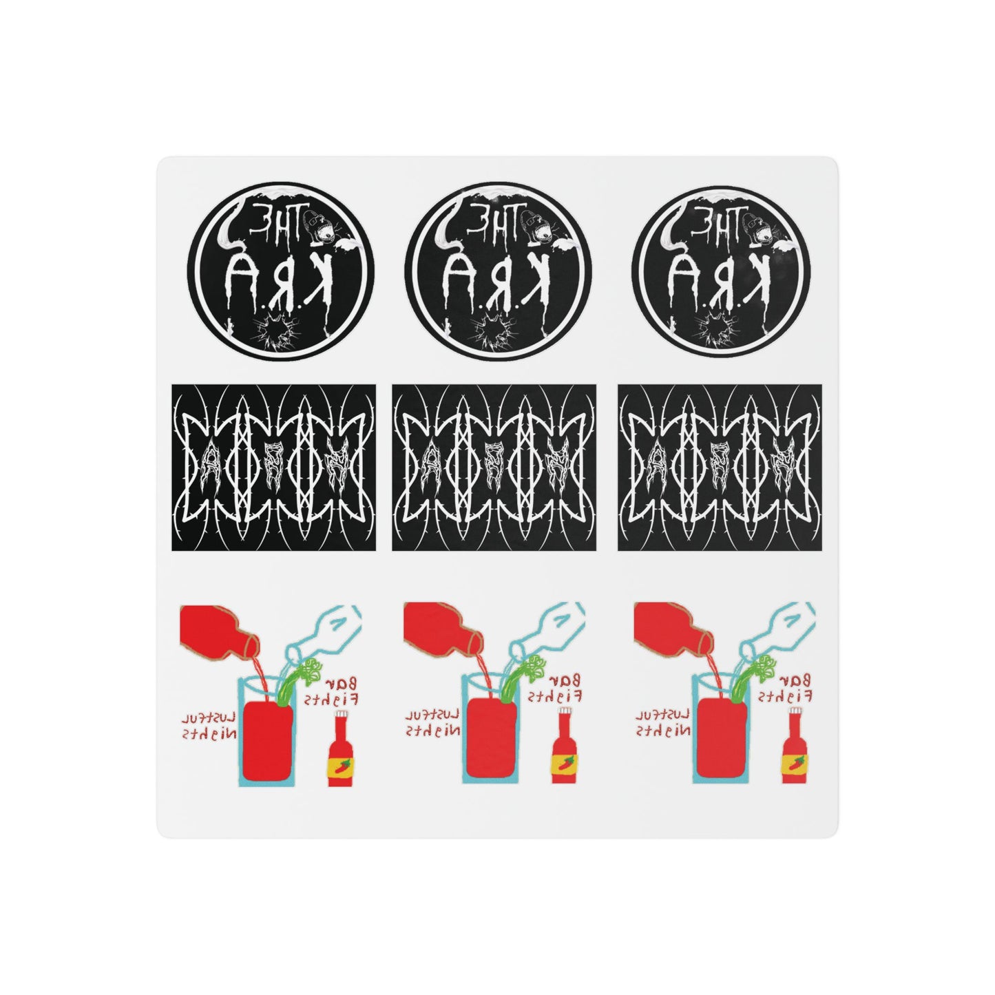 The K.R.A Edgy Graphic Temporary Tattoo Sheet — Retro Band Logos & Hot Sauce Icons
