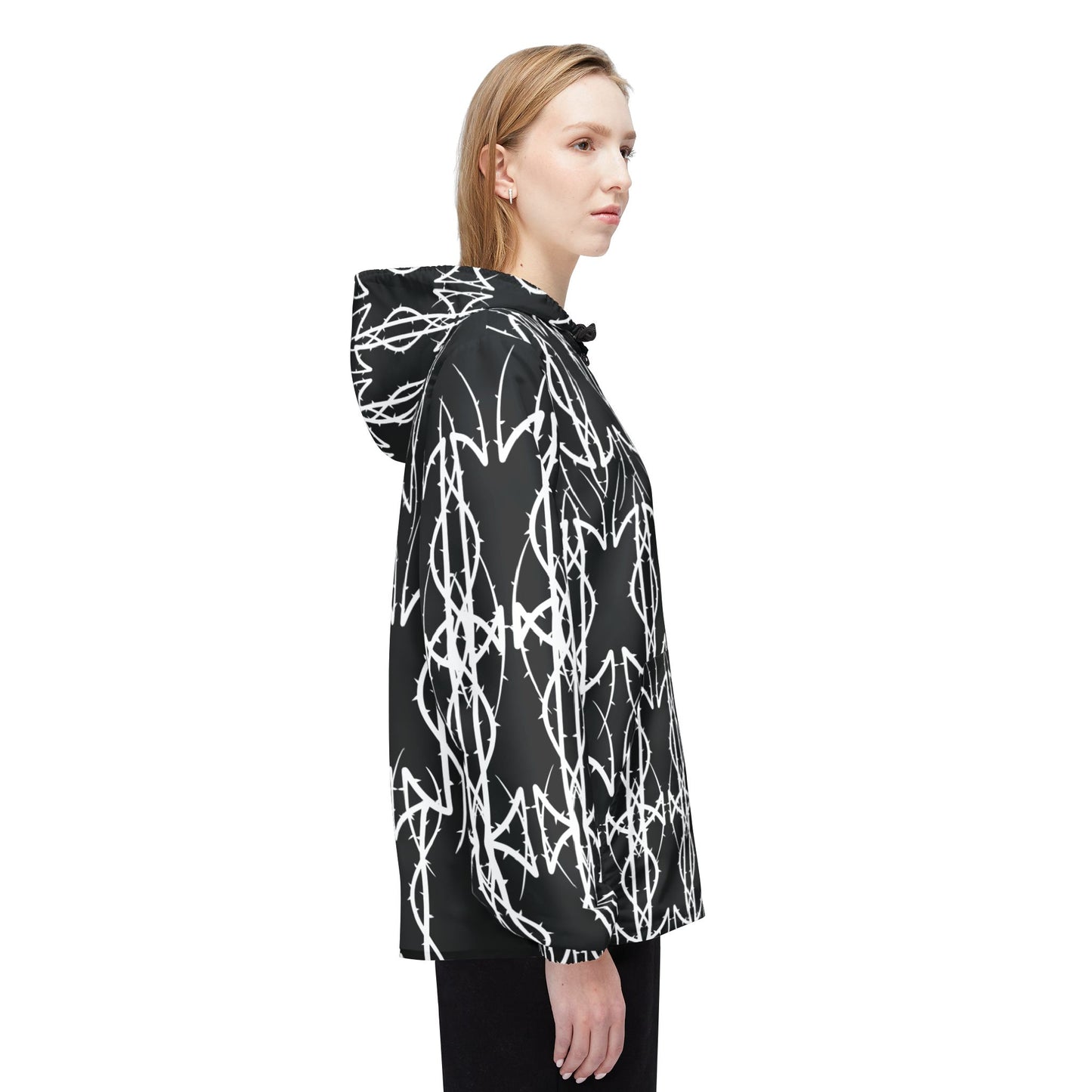 Alliance Black & White Geometric Windbreaker Jacket — Bold Ikat Pattern, All-Over Print