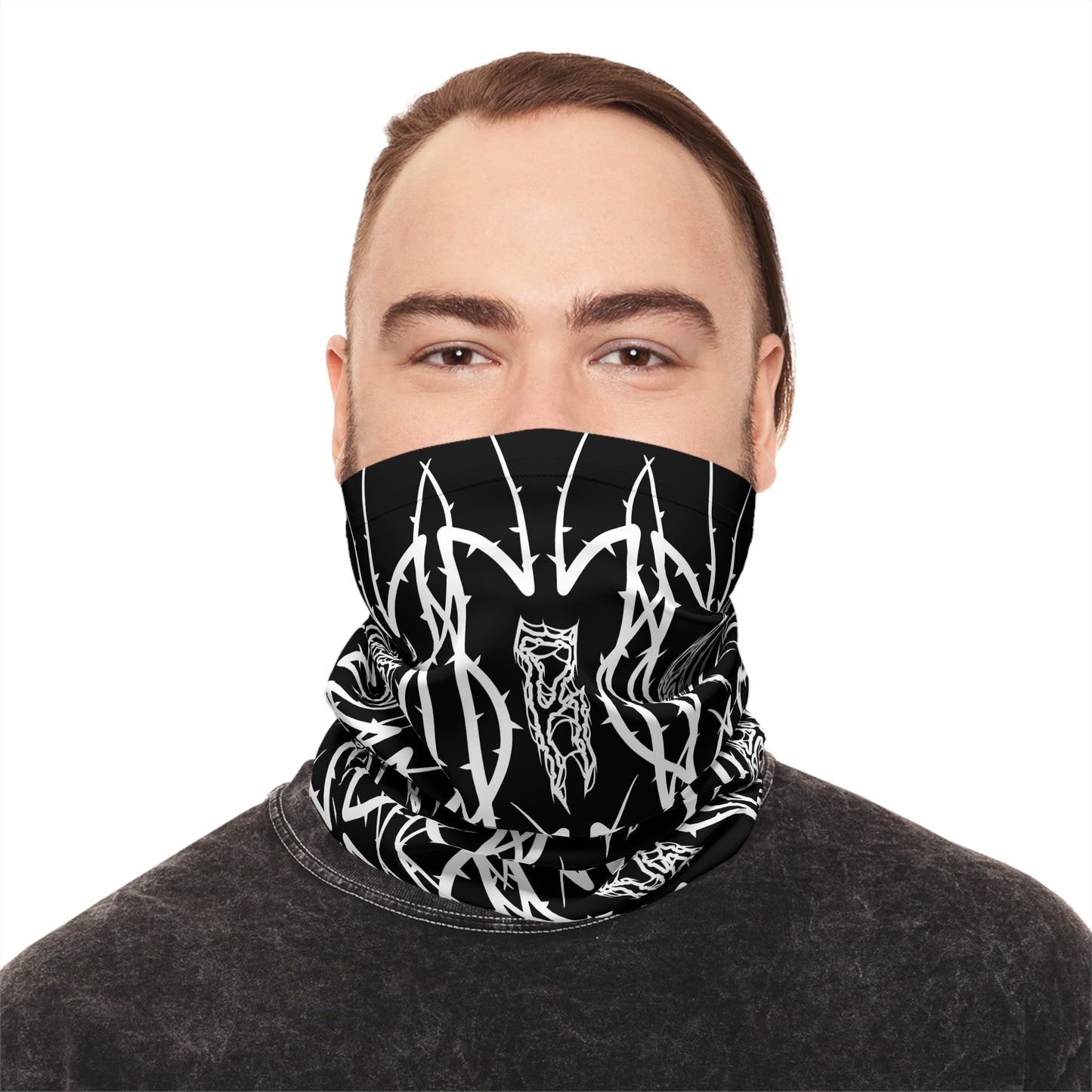 Alliance Black Metal Pattern Neck Gaiter — Gothic Wolf & Sigil Midweight Face Mask