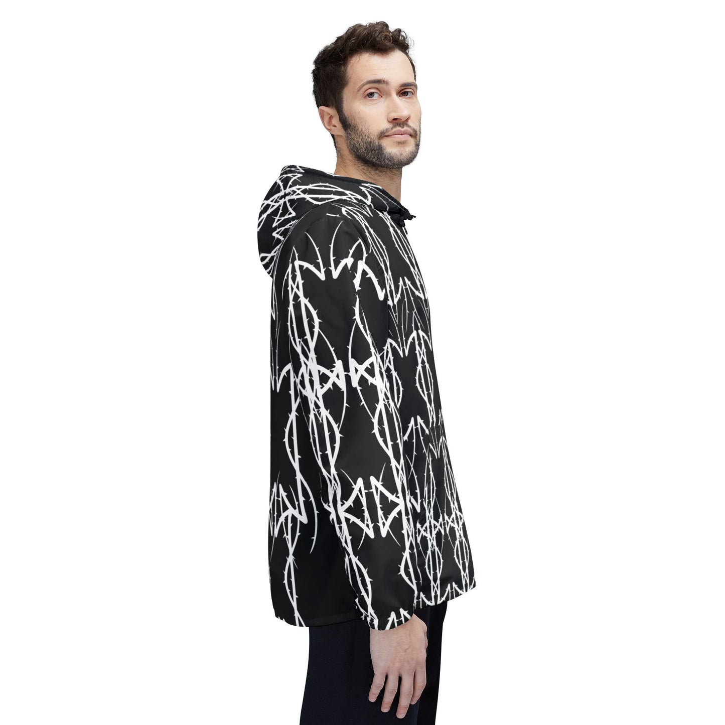 Alliance Black & White Geometric Windbreaker Jacket — Bold Ikat Pattern, All-Over Print