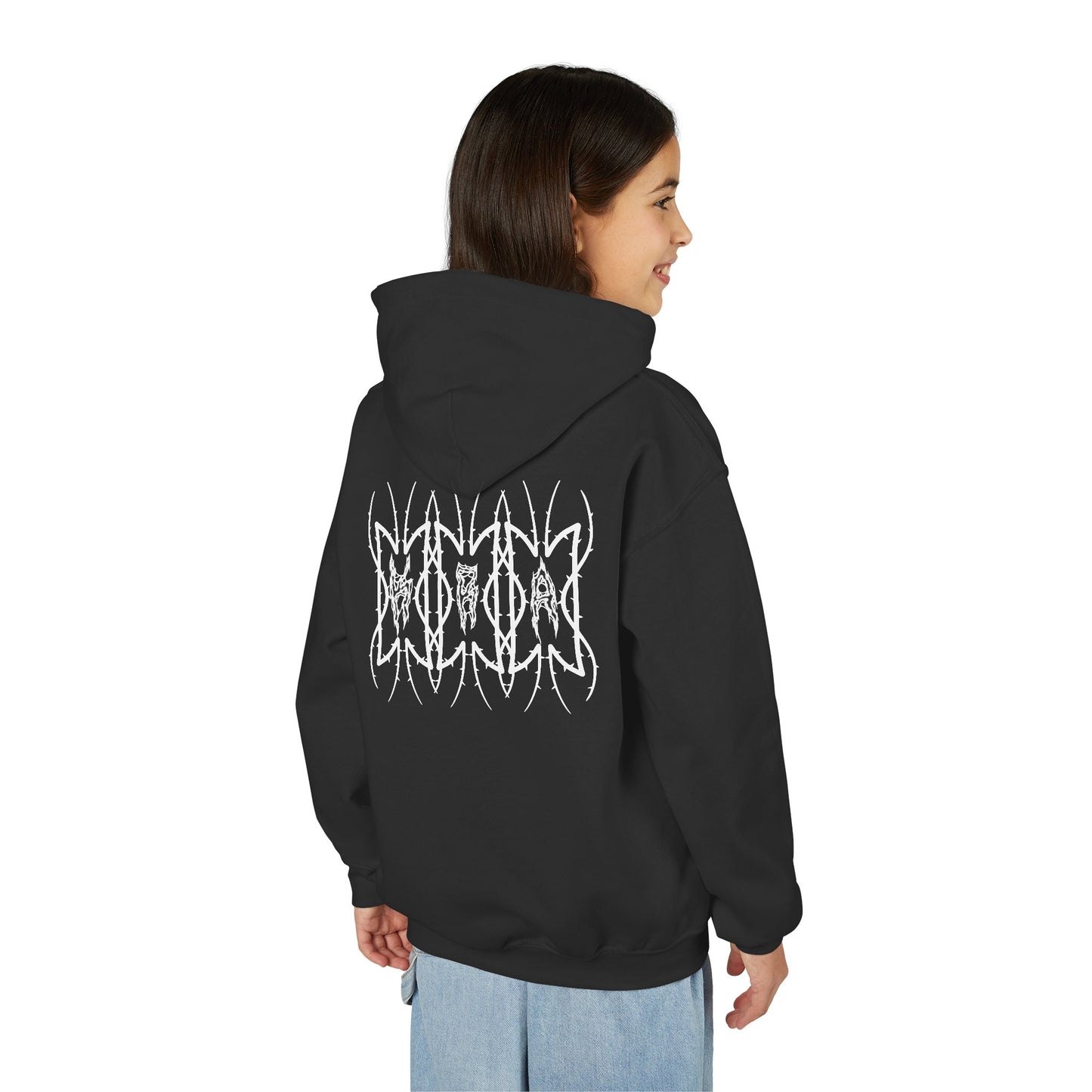 The K.R.A Youth Hoodie — The Kra Band Logo Black Pullover (Front Circle & Back Tribal Band Art)
