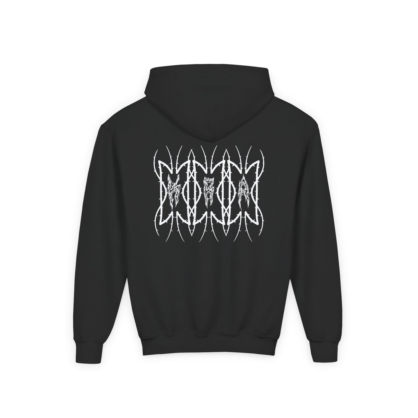 The K.R.A Youth Hoodie — The Kra Band Logo Black Pullover (Front Circle & Back Tribal Band Art)