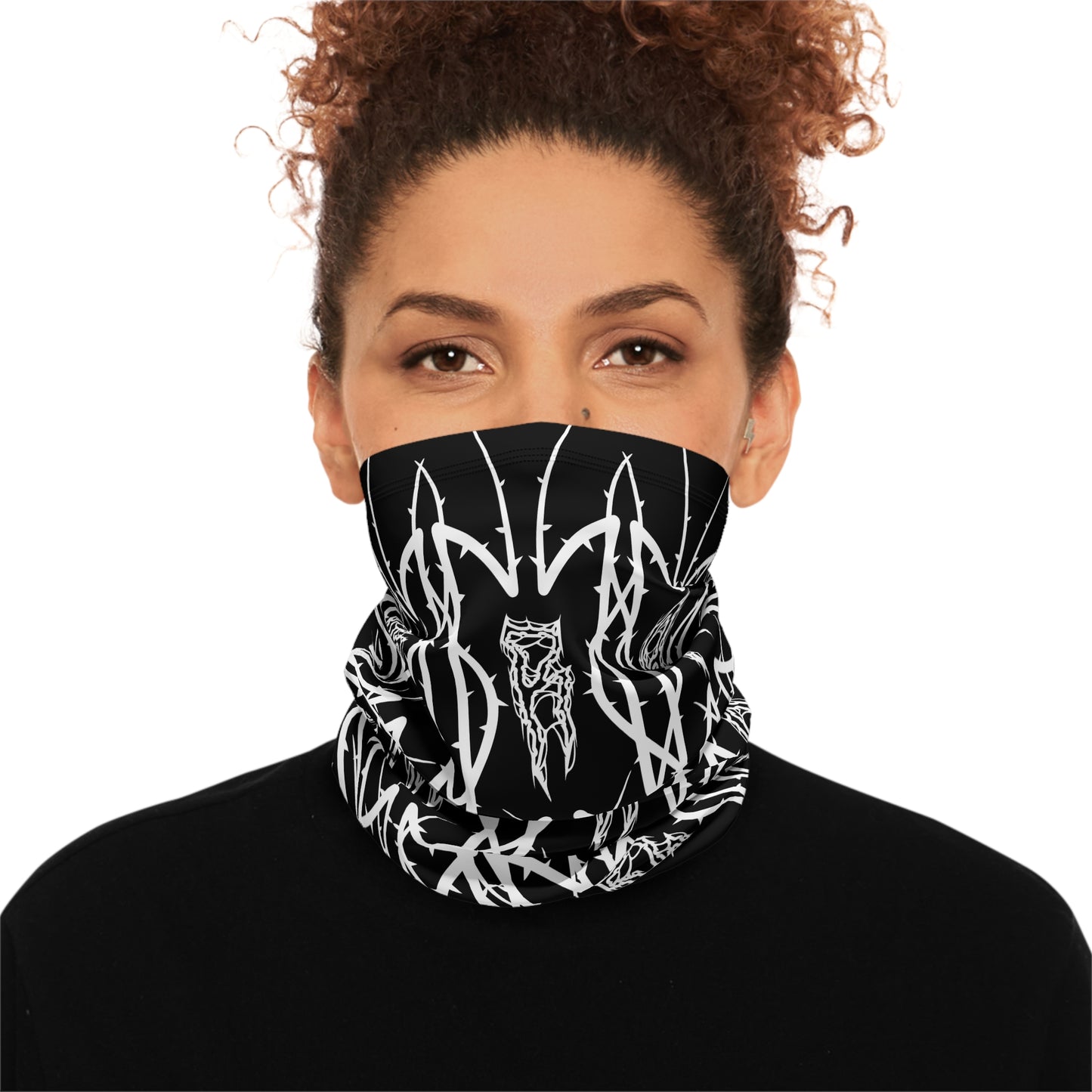 Alliance Winter Drawstring Neck Gaiter — Black Gothic Wolf Pattern Face Mask