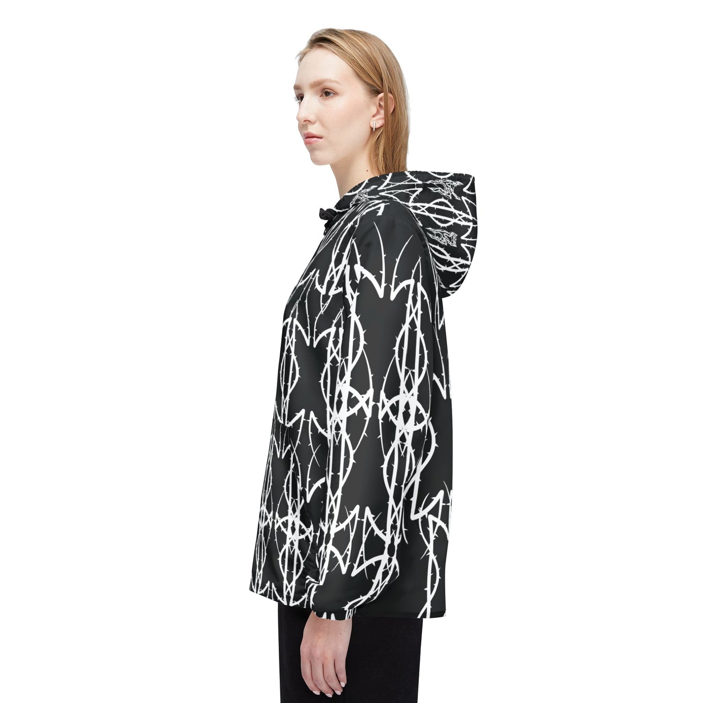 Alliance Black & White Geometric Windbreaker Jacket — Bold Ikat Pattern, All-Over Print