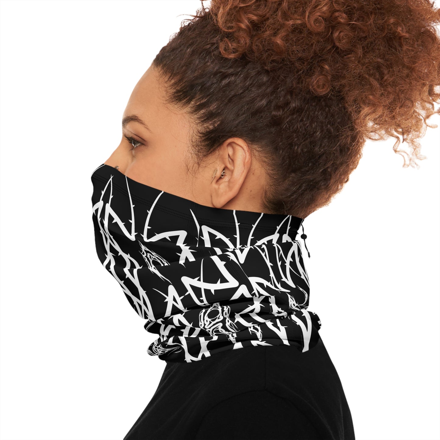 Alliance Winter Drawstring Neck Gaiter — Black Gothic Wolf Pattern Face Mask