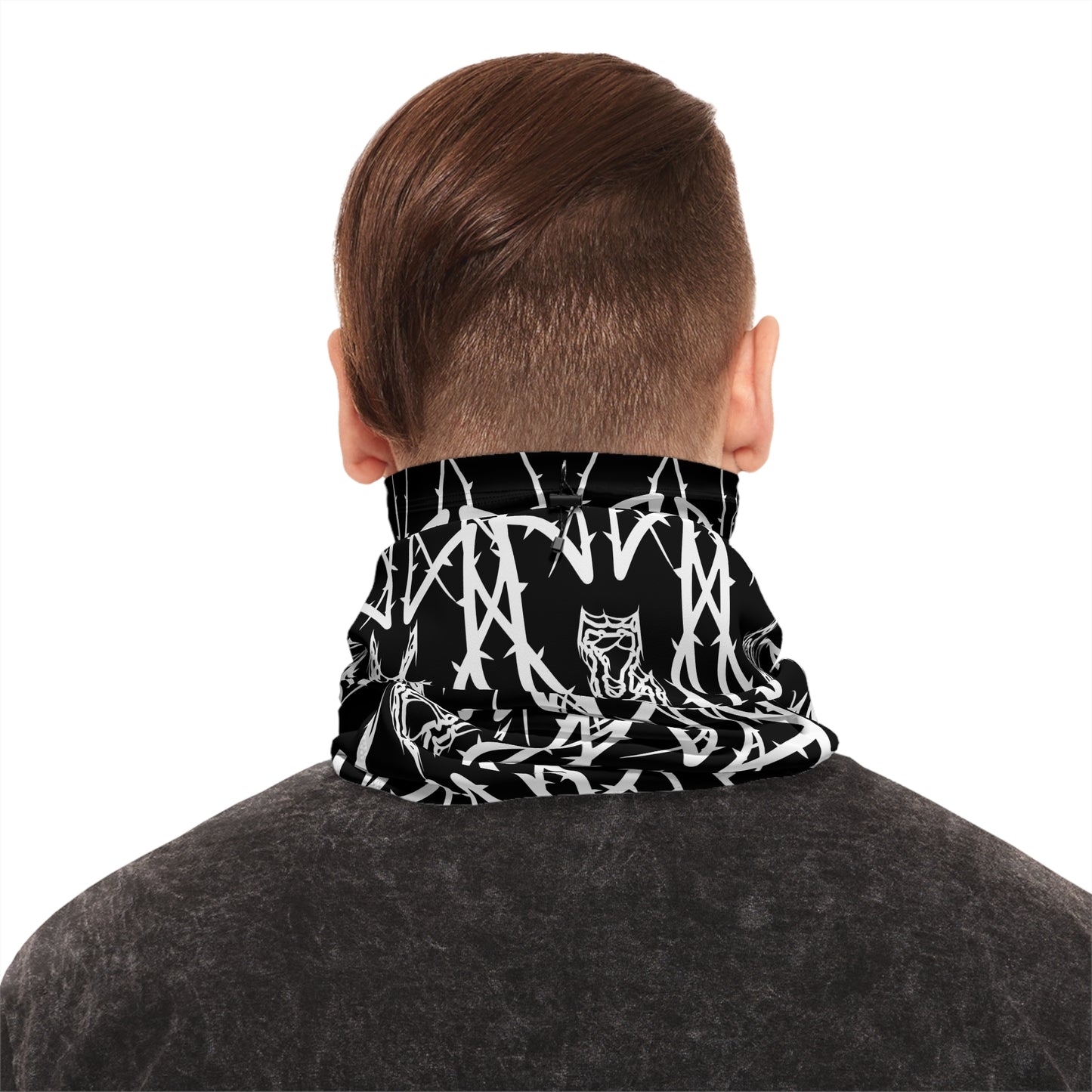 Alliance Winter Drawstring Neck Gaiter — Black Gothic Wolf Pattern Face Mask