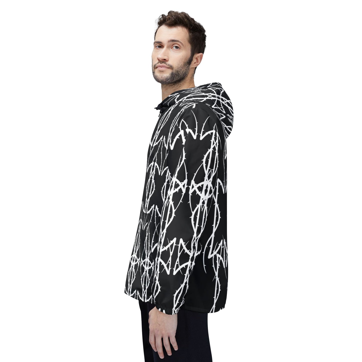 Alliance Black & White Geometric Windbreaker Jacket — Bold Ikat Pattern, All-Over Print