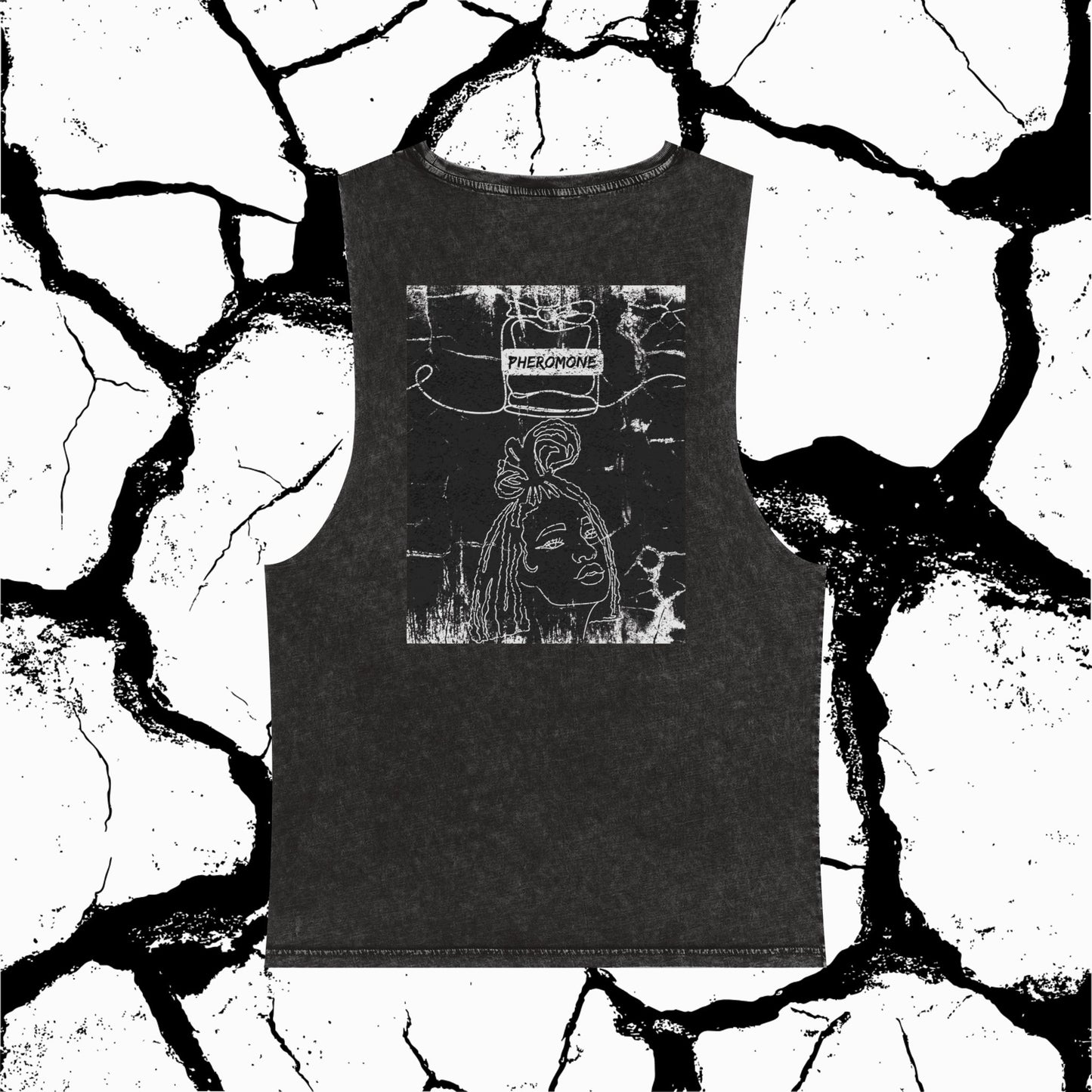 Pheromones Graphic Tank Top — Vintage Stonewash Black Sleeveless Tee