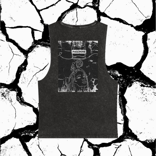 Pheromones Graphic Tank Top — Vintage Stonewash Black Sleeveless Tee