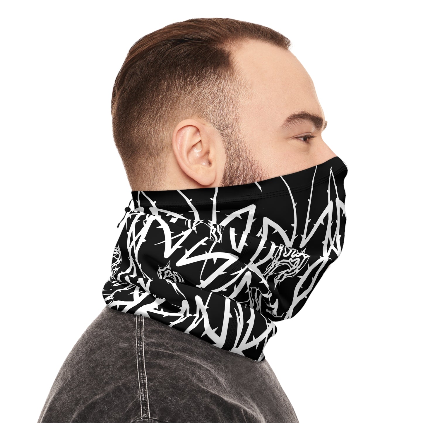 Alliance Winter Drawstring Neck Gaiter — Black Gothic Wolf Pattern Face Mask