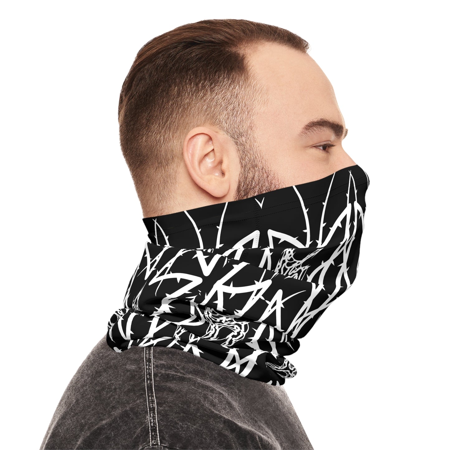 Alliance Black Metal Pattern Neck Gaiter — Gothic Wolf & Sigil Midweight Face Mask