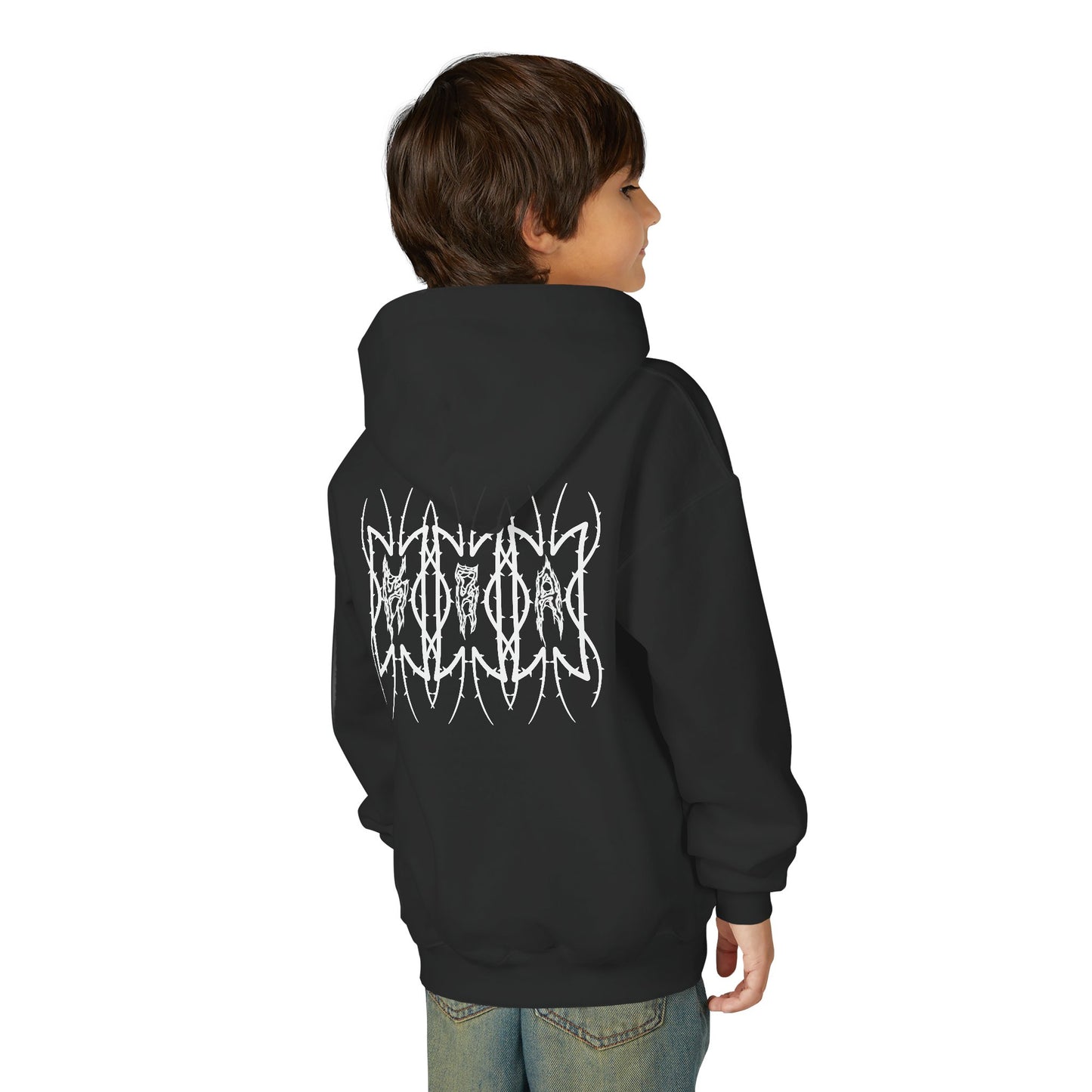 The K.R.A Youth Hoodie — The Kra Band Logo Black Pullover (Front Circle & Back Tribal Band Art)