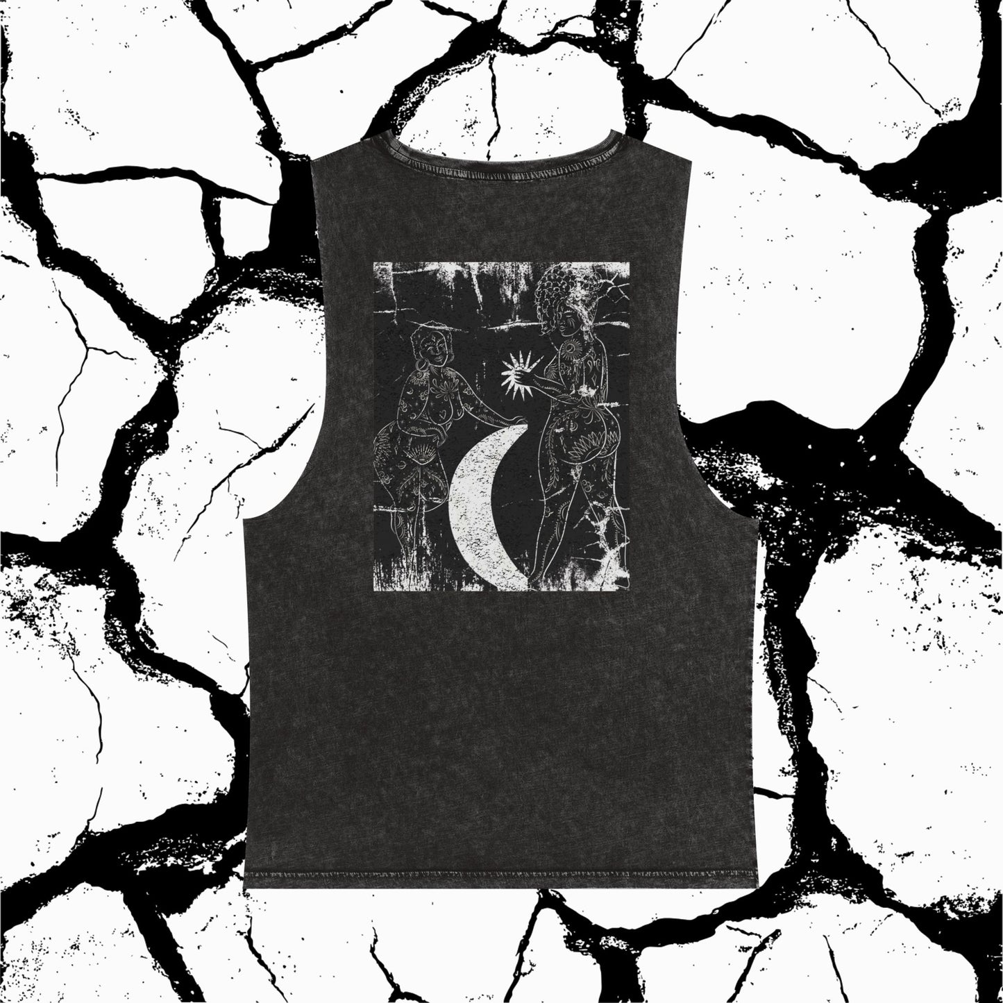 Stonewash Moon & Figures Tank Top — Vintage Celestial Graphic