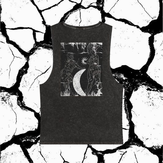 Stonewash Moon & Figures Tank Top — Vintage Celestial Graphic