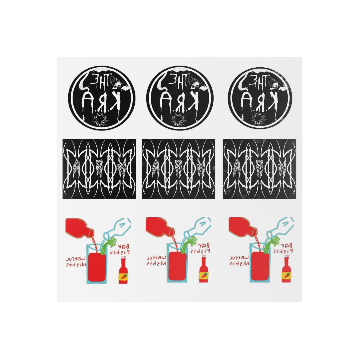 The K.R.A Edgy Graphic Temporary Tattoo Sheet — Retro Band Logos & Hot Sauce Icons
